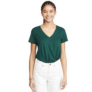 Madewell green whisper cotton v-neck pocket tee